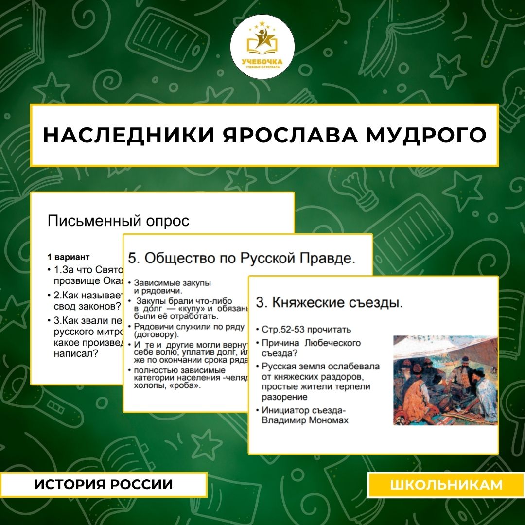 Презентация к уроку истории на тему:Наследники Ярослава Мудрого