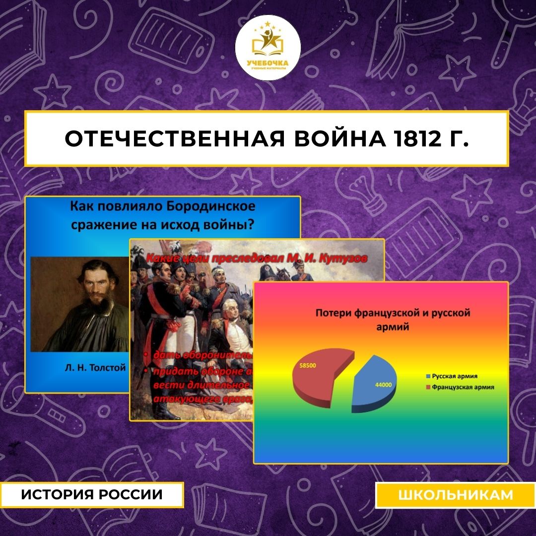 Дидактический материал “Отечественная война 1812 г.”, История России, 9 класс.
