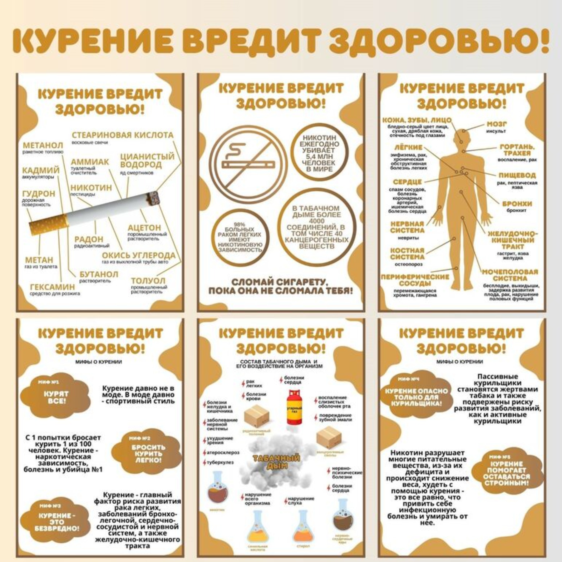 “Курение вредит здоровью”. Информационные листы для стенда