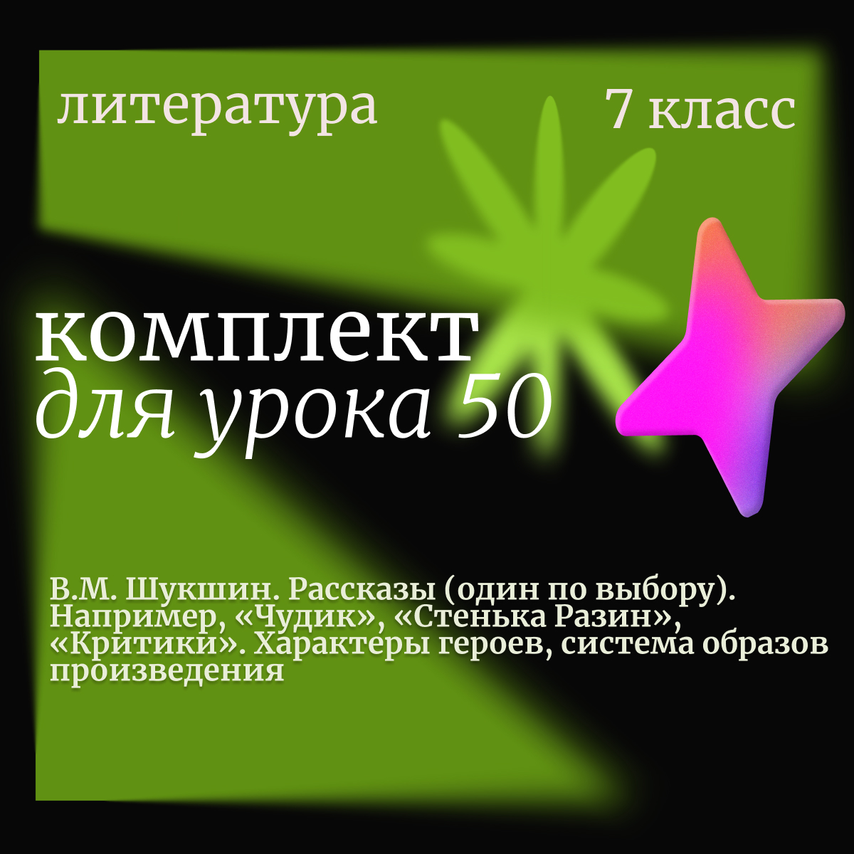Литература, 7 класс. Урок 50. В.М. Шукшин. Рассказы (один по выбору). Например, «Чудик», «Стенька Разин», «Критики». Характеры героев, система образов произведения