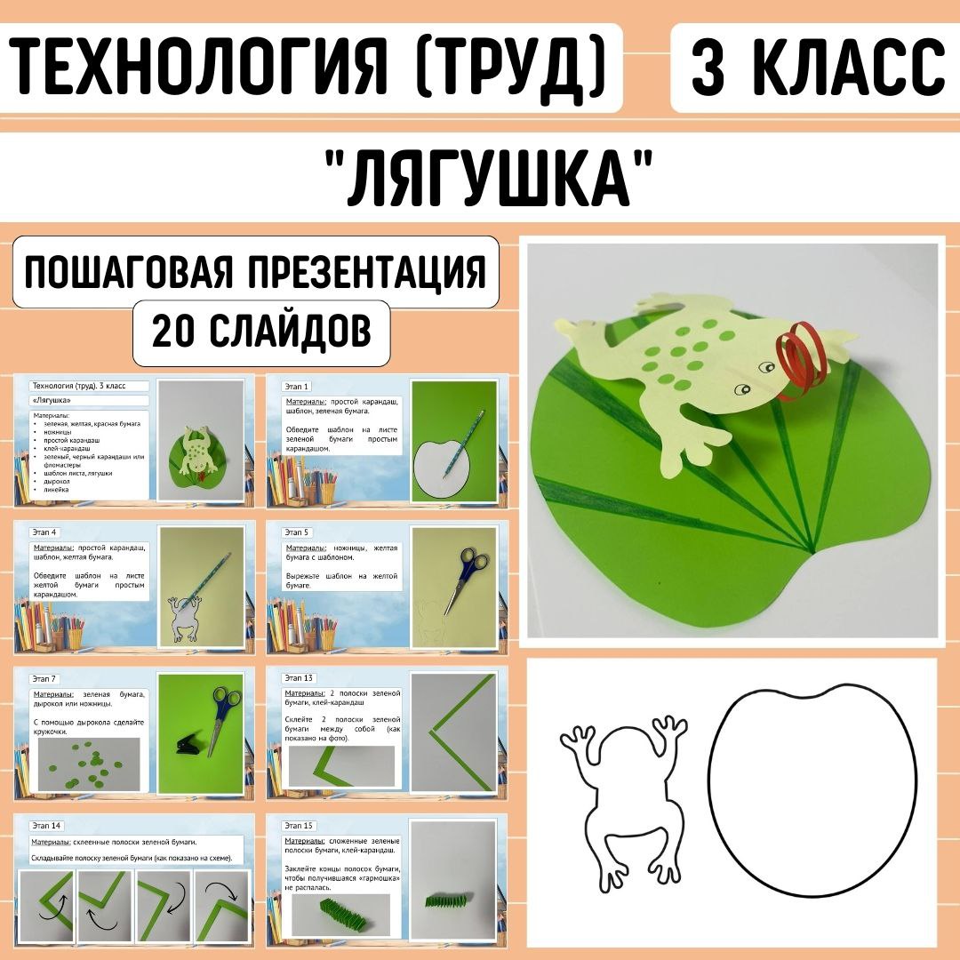 Пошаговая презентация по технологии “Лягушка”, 3 класс