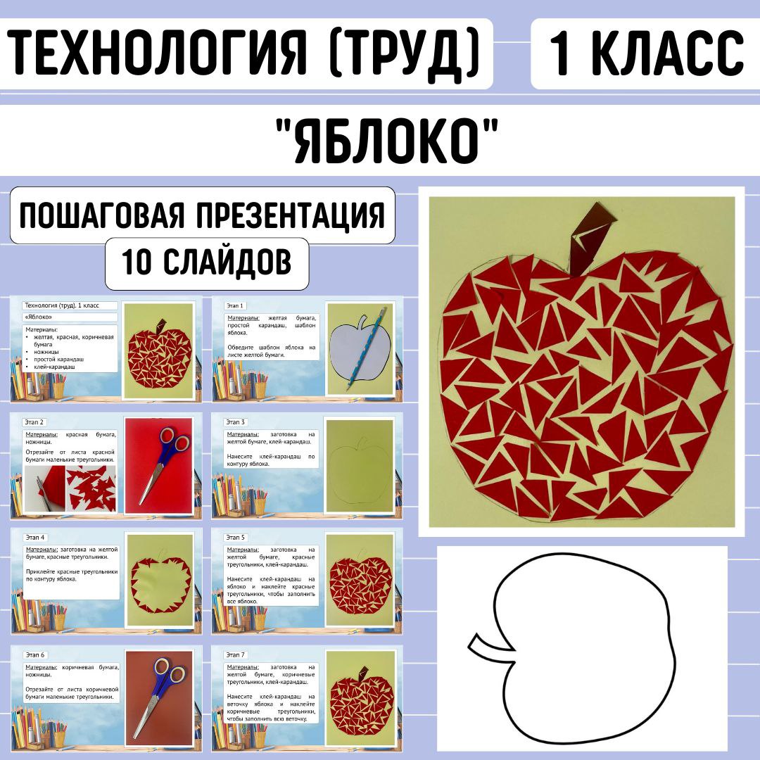 Пошаговая презентация по технологии «Яблоко», 1 класс